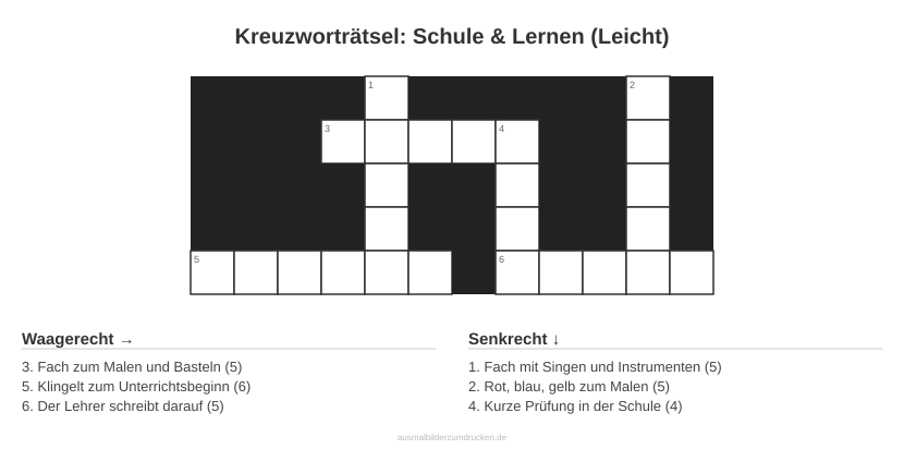 Kreuzworträtsel Kreuzworträtsel: Schule & Lernen (Leicht) aus der Kategorie Schule - kostenlos ausdrucken