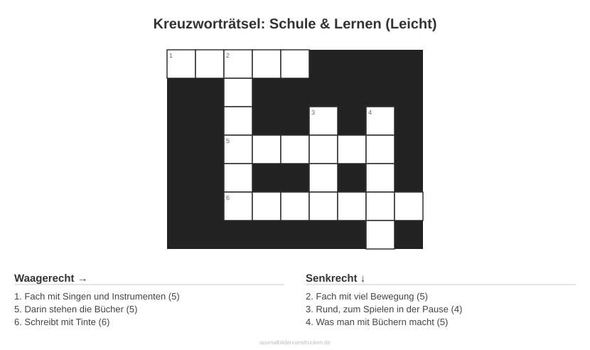 Kreuzworträtsel Kreuzworträtsel: Schule & Lernen (Leicht) aus der Kategorie Schule - kostenlos ausdrucken