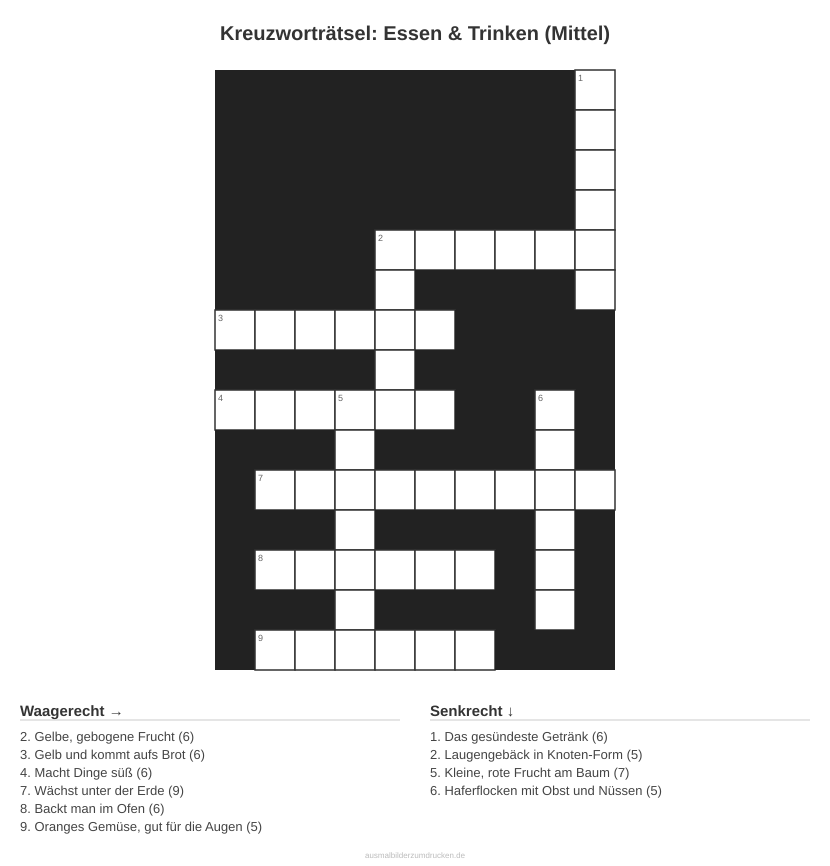 Kreuzworträtsel Kreuzworträtsel: Essen & Trinken (Mittel) aus der Kategorie Essen - kostenlos ausdrucken