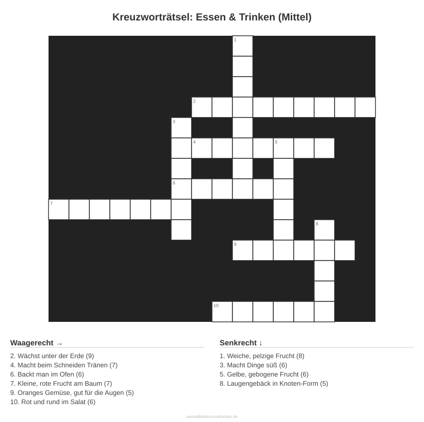 Kreuzworträtsel Kreuzworträtsel: Essen & Trinken (Mittel) aus der Kategorie Essen - kostenlos ausdrucken