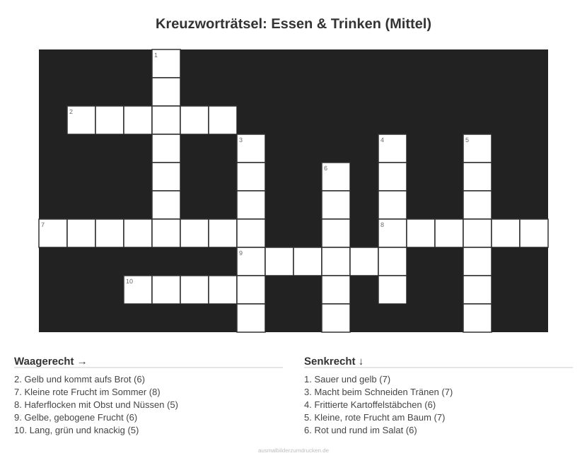 Kreuzworträtsel Kreuzworträtsel: Essen & Trinken (Mittel) aus der Kategorie Essen - kostenlos ausdrucken