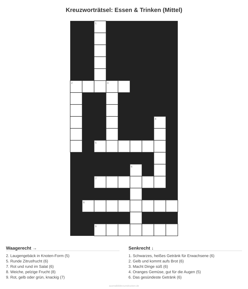 Kreuzworträtsel Kreuzworträtsel: Essen & Trinken (Mittel) aus der Kategorie Essen - kostenlos ausdrucken