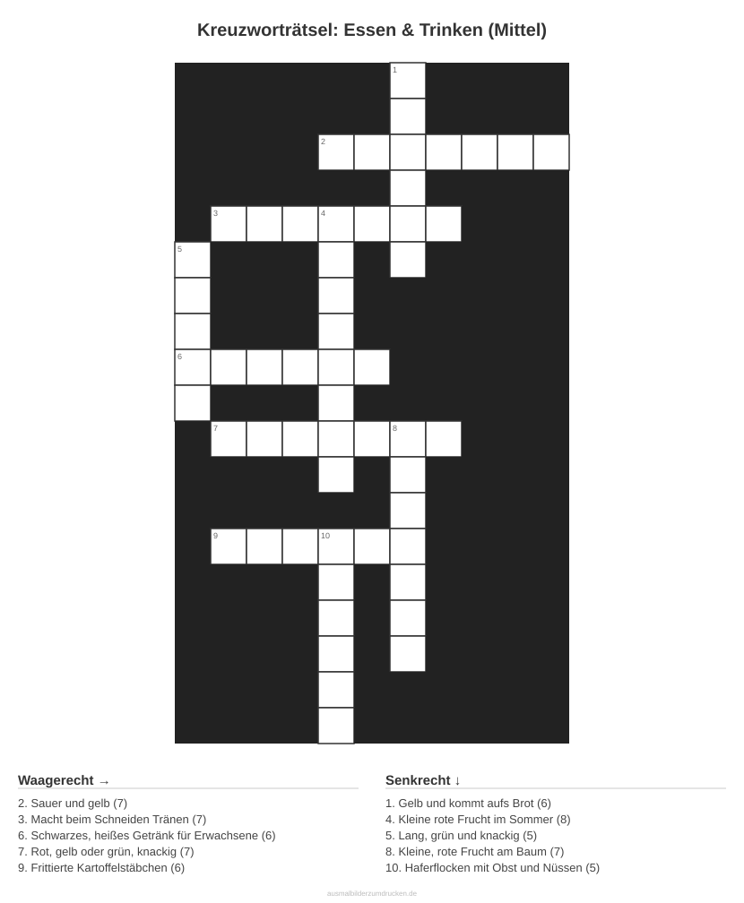 Kreuzworträtsel Kreuzworträtsel: Essen & Trinken (Mittel) aus der Kategorie Essen - kostenlos ausdrucken