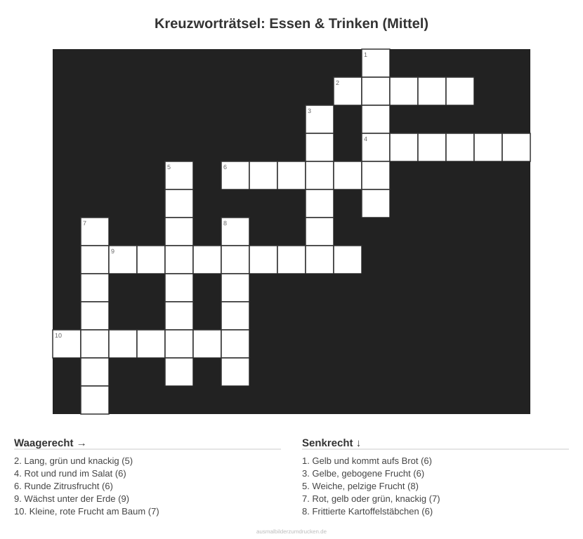 Kreuzworträtsel Kreuzworträtsel: Essen & Trinken (Mittel) aus der Kategorie Essen - kostenlos ausdrucken