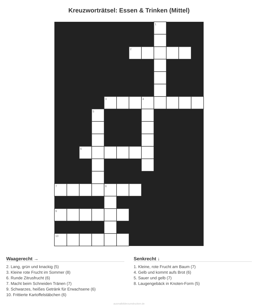 Kreuzworträtsel Kreuzworträtsel: Essen & Trinken (Mittel) aus der Kategorie Essen - kostenlos ausdrucken