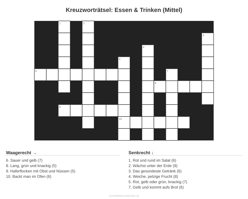 Kreuzworträtsel Kreuzworträtsel: Essen & Trinken (Mittel) aus der Kategorie Essen - kostenlos ausdrucken