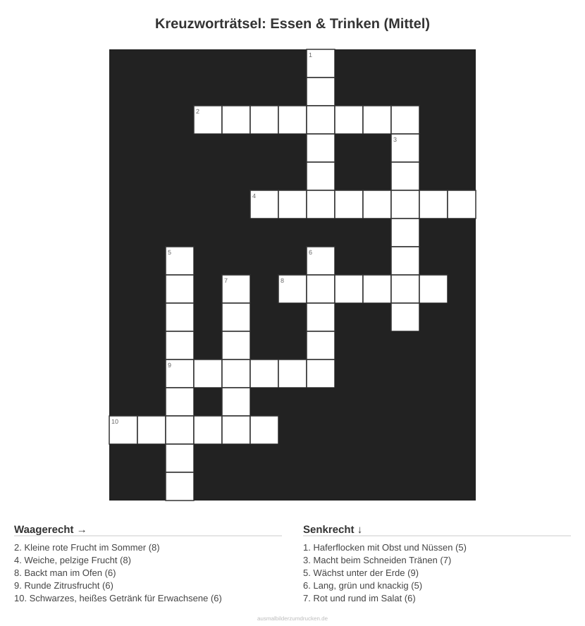 Kreuzworträtsel Kreuzworträtsel: Essen & Trinken (Mittel) aus der Kategorie Essen - kostenlos ausdrucken