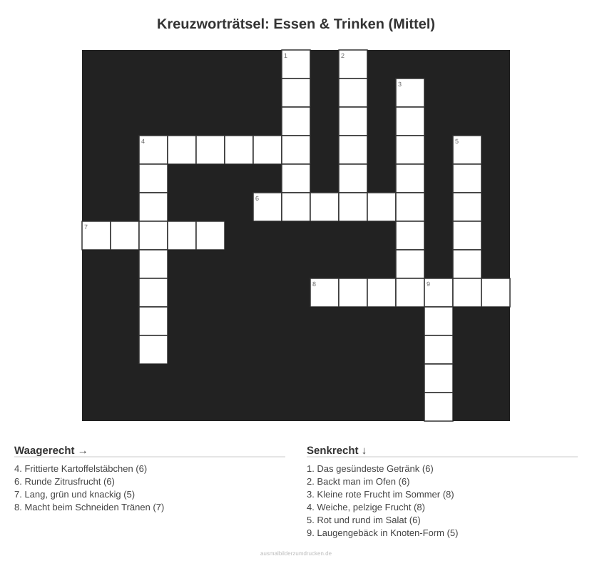 Kreuzworträtsel Kreuzworträtsel: Essen & Trinken (Mittel) aus der Kategorie Essen - kostenlos ausdrucken