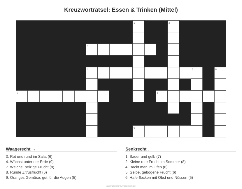 Kreuzworträtsel Kreuzworträtsel: Essen & Trinken (Mittel) aus der Kategorie Essen - kostenlos ausdrucken