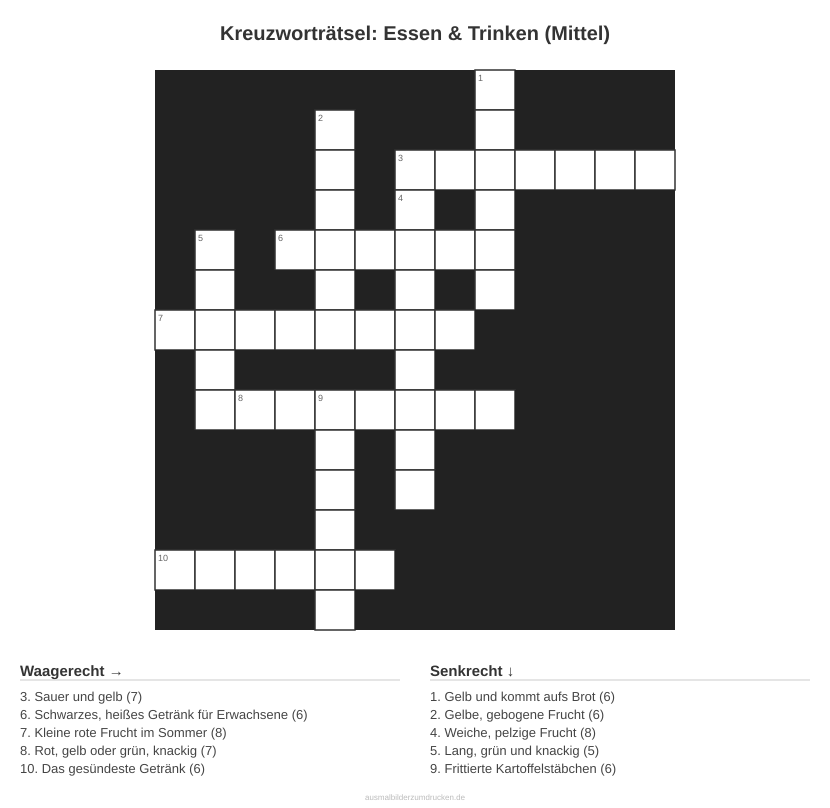 Kreuzworträtsel Kreuzworträtsel: Essen & Trinken (Mittel) aus der Kategorie Essen - kostenlos ausdrucken