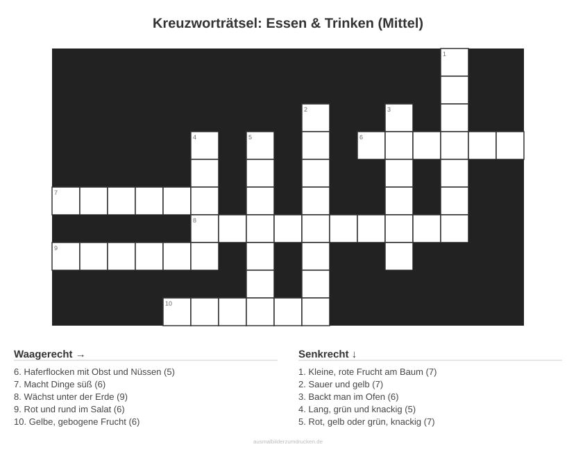 Kreuzworträtsel Kreuzworträtsel: Essen & Trinken (Mittel) aus der Kategorie Essen - kostenlos ausdrucken