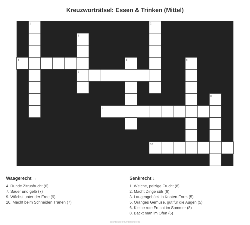 Kreuzworträtsel Kreuzworträtsel: Essen & Trinken (Mittel) aus der Kategorie Essen - kostenlos ausdrucken