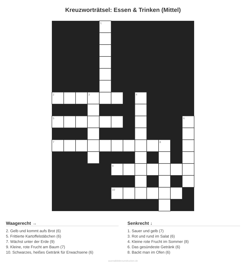 Kreuzworträtsel Kreuzworträtsel: Essen & Trinken (Mittel) aus der Kategorie Essen - kostenlos ausdrucken