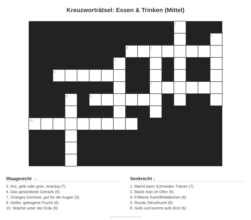 Kreuzworträtsel Kreuzworträtsel: Essen & Trinken (Mittel) aus der Kategorie Essen - kostenlos ausdrucken