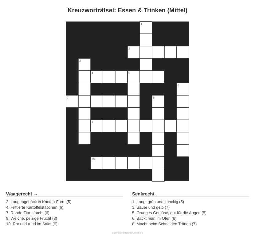 Kreuzworträtsel Kreuzworträtsel: Essen & Trinken (Mittel) aus der Kategorie Essen - kostenlos ausdrucken