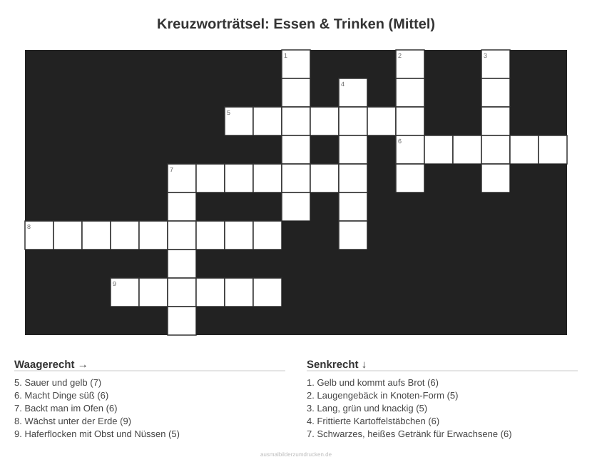 Kreuzworträtsel Kreuzworträtsel: Essen & Trinken (Mittel) aus der Kategorie Essen - kostenlos ausdrucken