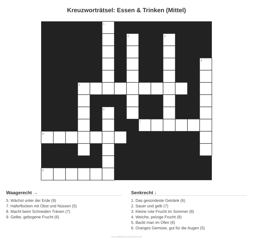 Kreuzworträtsel Kreuzworträtsel: Essen & Trinken (Mittel) aus der Kategorie Essen - kostenlos ausdrucken