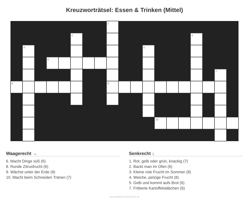 Kreuzworträtsel Kreuzworträtsel: Essen & Trinken (Mittel) aus der Kategorie Essen - kostenlos ausdrucken