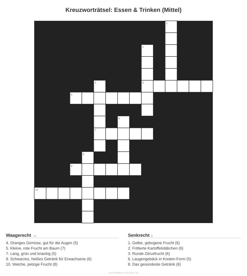 Kreuzworträtsel Kreuzworträtsel: Essen & Trinken (Mittel) aus der Kategorie Essen - kostenlos ausdrucken