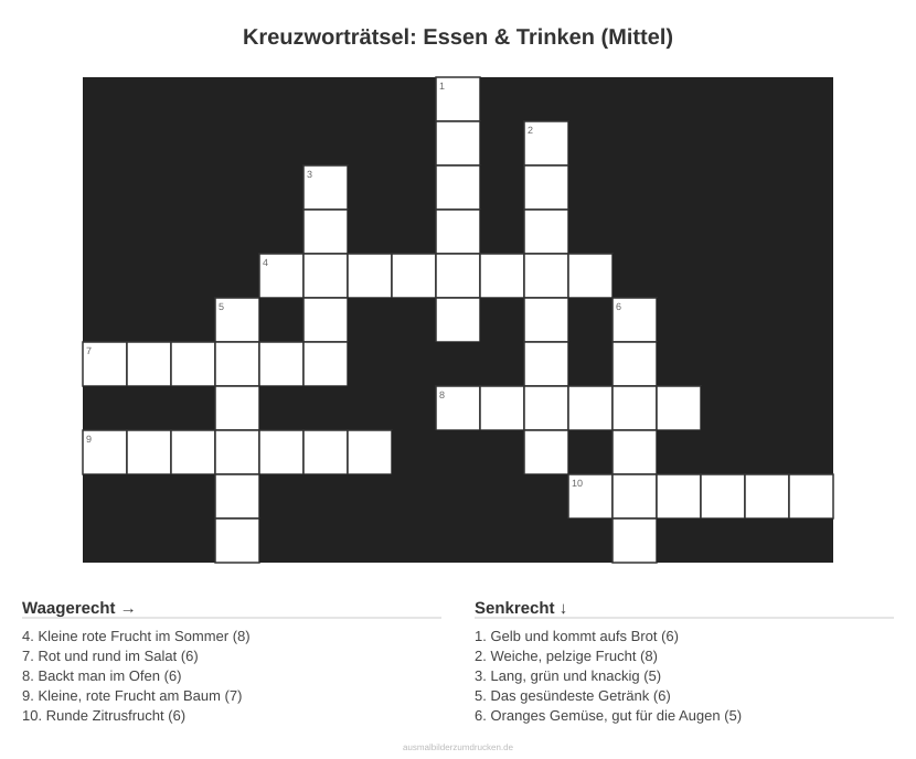 Kreuzworträtsel Kreuzworträtsel: Essen & Trinken (Mittel) aus der Kategorie Essen - kostenlos ausdrucken