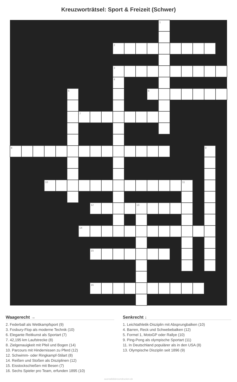 Kreuzworträtsel Kreuzworträtsel: Sport & Freizeit (Schwer) aus der Kategorie Sport - kostenlos ausdrucken