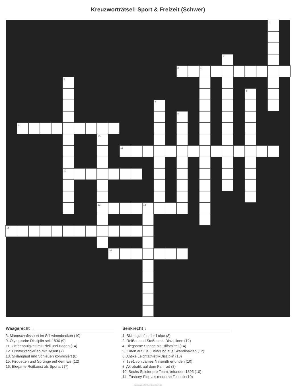 Kreuzworträtsel Kreuzworträtsel: Sport & Freizeit (Schwer) aus der Kategorie Sport - kostenlos ausdrucken