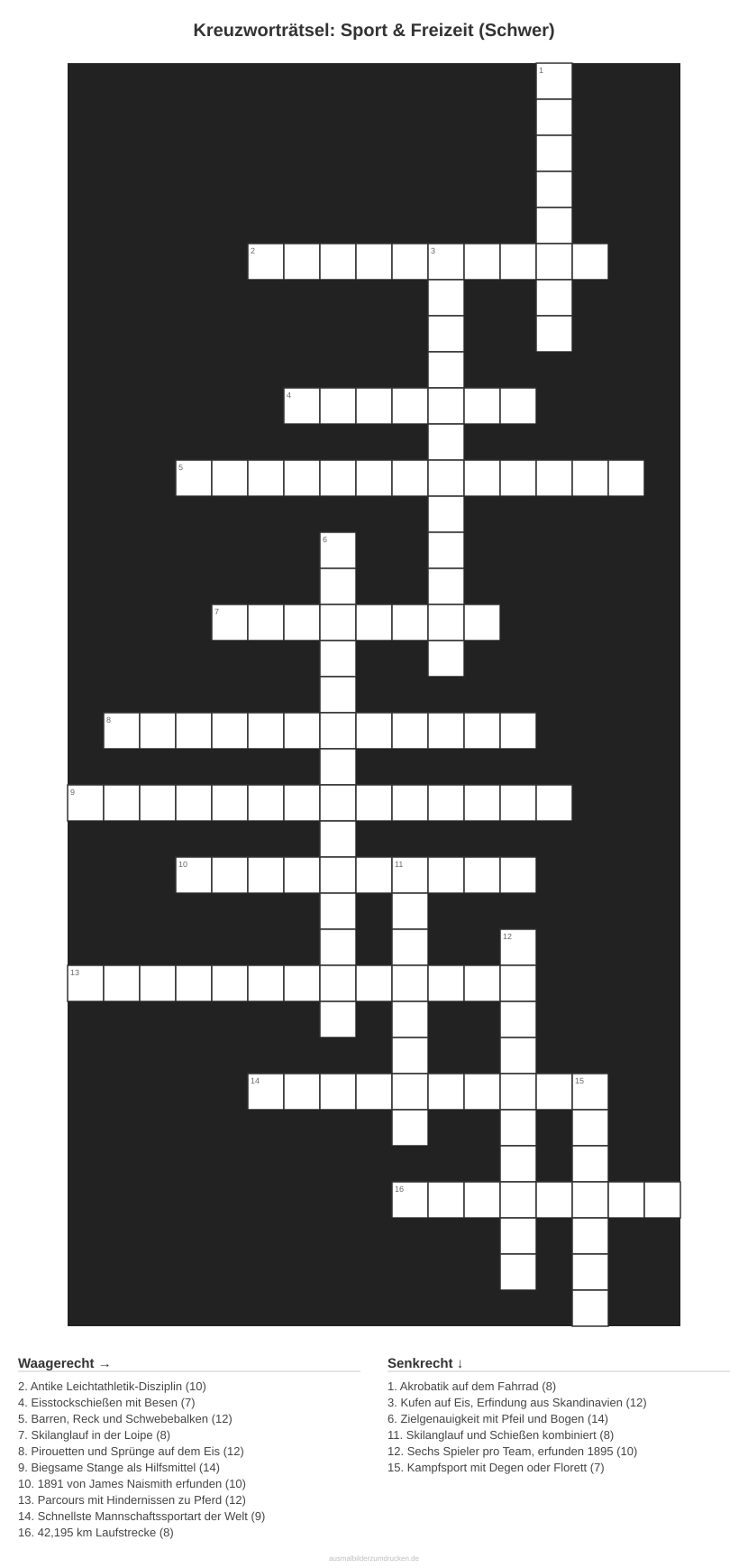 Kreuzworträtsel Kreuzworträtsel: Sport & Freizeit (Schwer) aus der Kategorie Sport - kostenlos ausdrucken