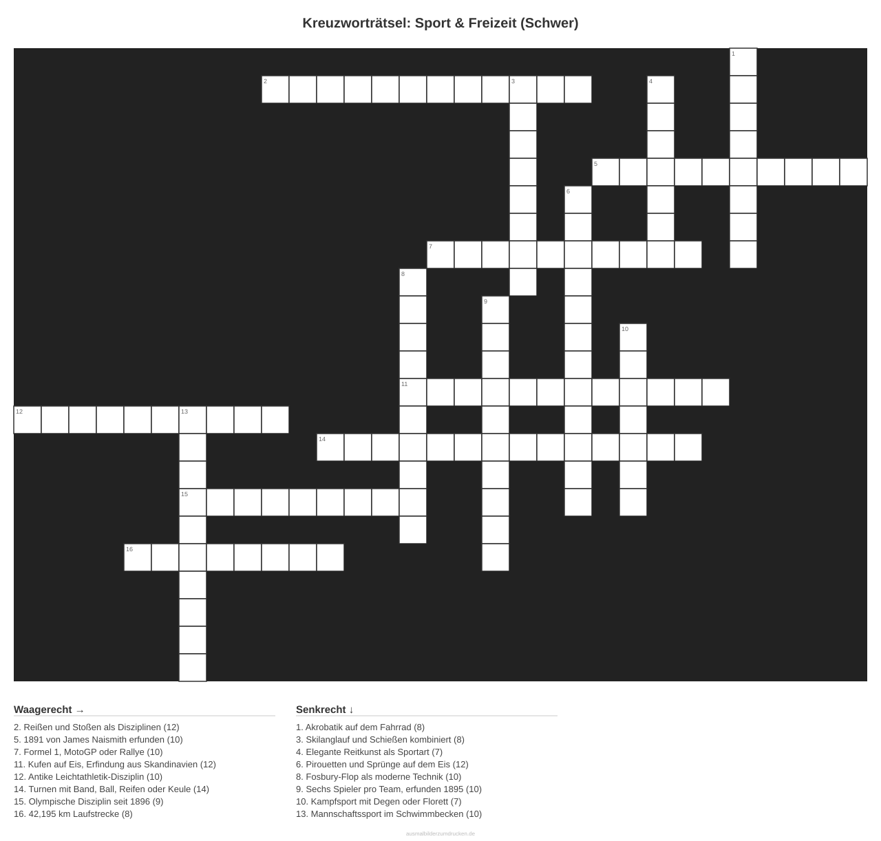Kreuzworträtsel Kreuzworträtsel: Sport & Freizeit (Schwer) aus der Kategorie Sport - kostenlos ausdrucken