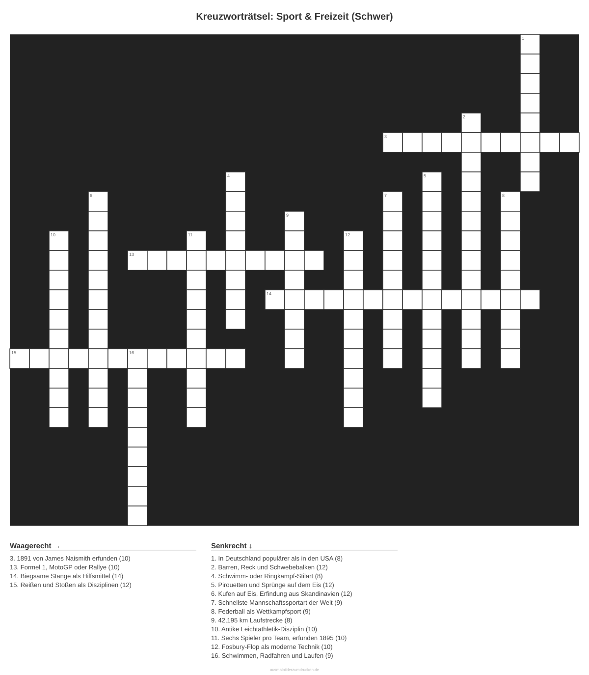 Kreuzworträtsel Kreuzworträtsel: Sport & Freizeit (Schwer) aus der Kategorie Sport - kostenlos ausdrucken