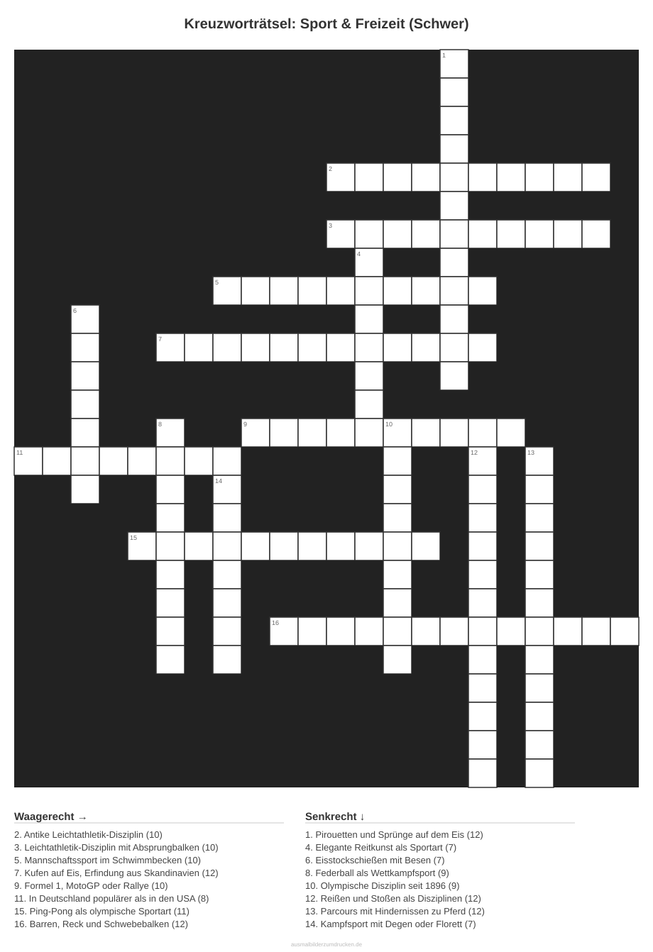 Kreuzworträtsel Kreuzworträtsel: Sport & Freizeit (Schwer) aus der Kategorie Sport - kostenlos ausdrucken