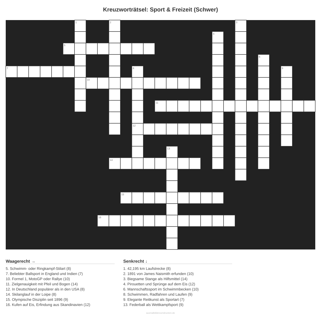 Kreuzworträtsel Kreuzworträtsel: Sport & Freizeit (Schwer) aus der Kategorie Sport - kostenlos ausdrucken