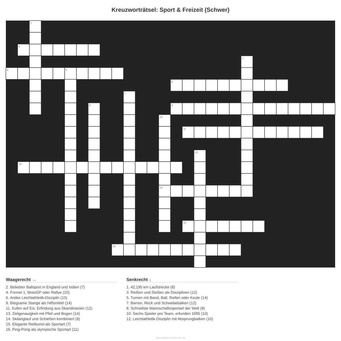 Kreuzworträtsel Kreuzworträtsel: Sport & Freizeit (Schwer) aus der Kategorie Sport - kostenlos ausdrucken
