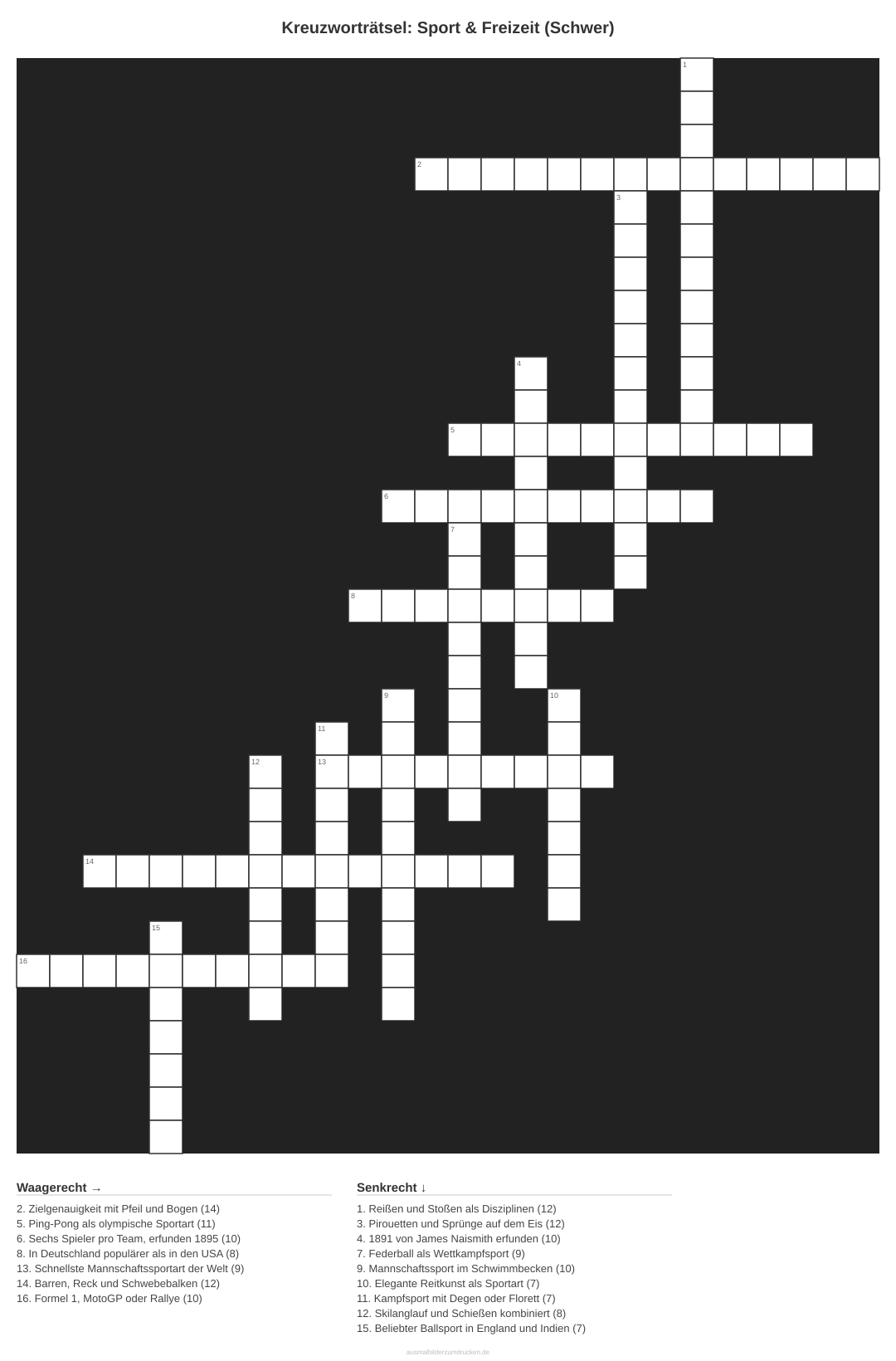 Kreuzworträtsel Kreuzworträtsel: Sport & Freizeit (Schwer) aus der Kategorie Sport - kostenlos ausdrucken