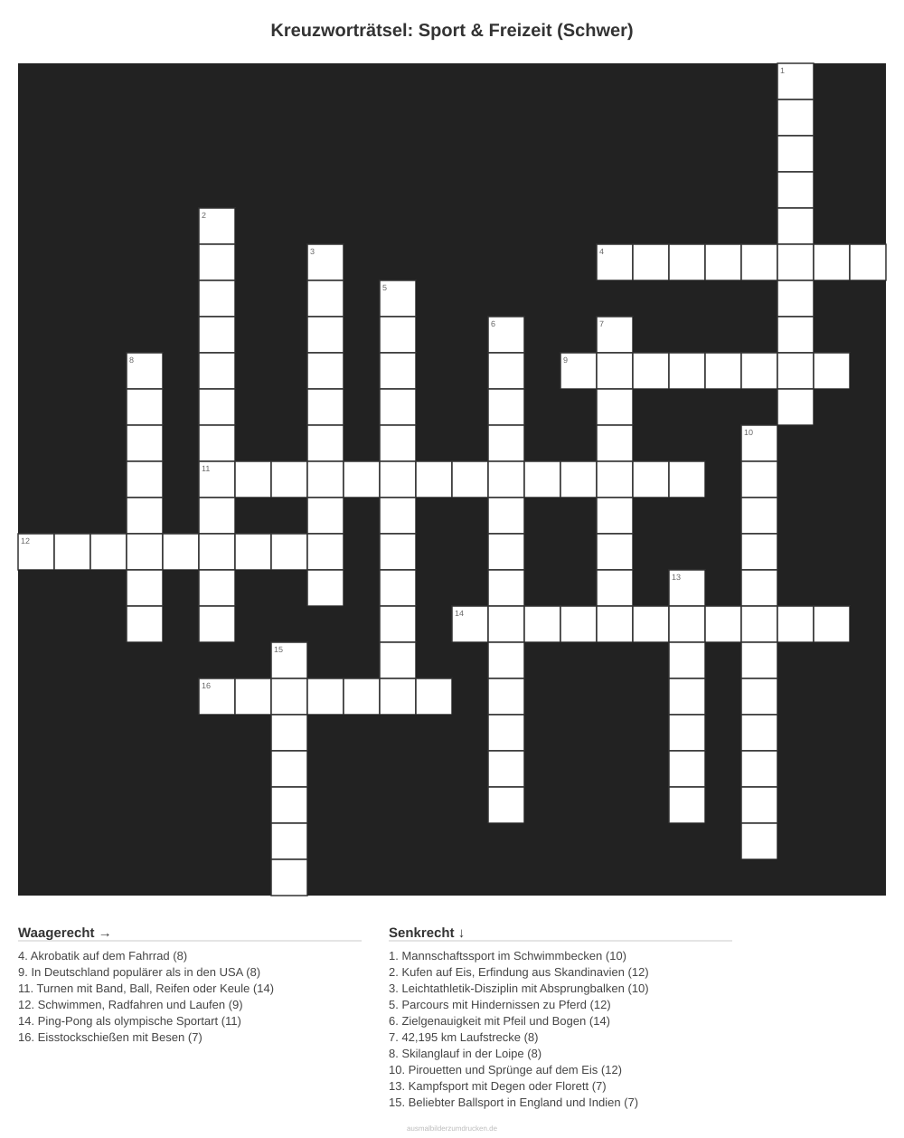 Kreuzworträtsel Kreuzworträtsel: Sport & Freizeit (Schwer) aus der Kategorie Sport - kostenlos ausdrucken