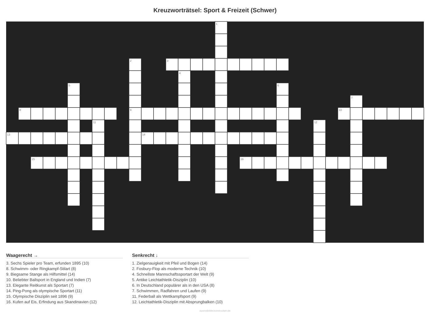 Kreuzworträtsel Kreuzworträtsel: Sport & Freizeit (Schwer) aus der Kategorie Sport - kostenlos ausdrucken