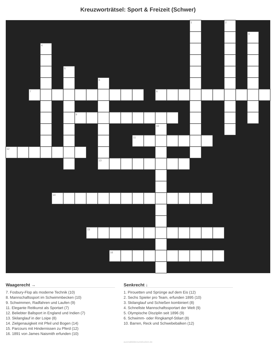 Kreuzworträtsel Kreuzworträtsel: Sport & Freizeit (Schwer) aus der Kategorie Sport - kostenlos ausdrucken