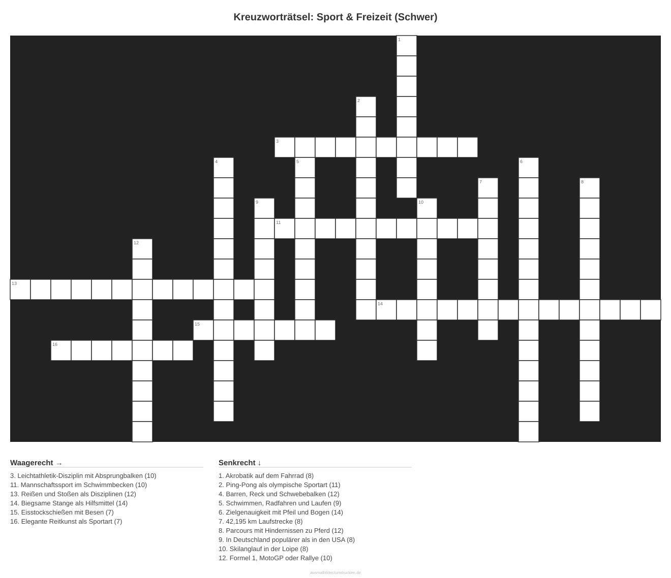 Kreuzworträtsel Kreuzworträtsel: Sport & Freizeit (Schwer) aus der Kategorie Sport - kostenlos ausdrucken