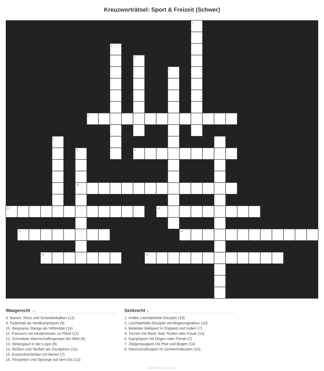 Kreuzworträtsel Kreuzworträtsel: Sport & Freizeit (Schwer) aus der Kategorie Sport - kostenlos ausdrucken