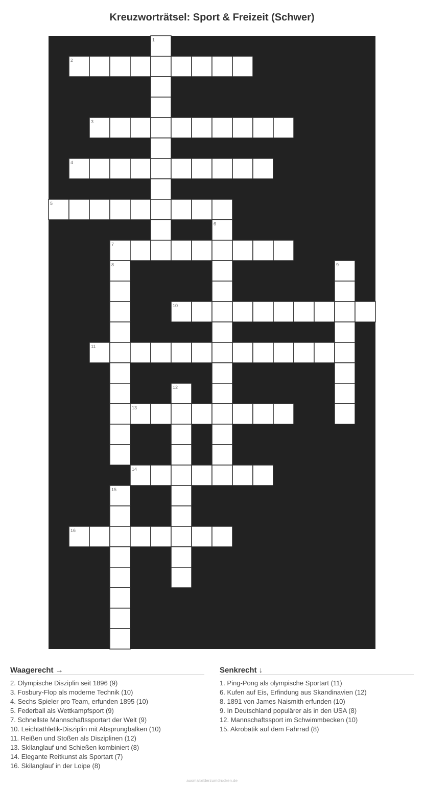 Kreuzworträtsel Kreuzworträtsel: Sport & Freizeit (Schwer) aus der Kategorie Sport - kostenlos ausdrucken
