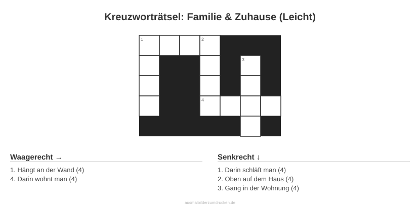 Kreuzworträtsel Kreuzworträtsel: Familie & Zuhause (Leicht) aus der Kategorie Familie - kostenlos ausdrucken