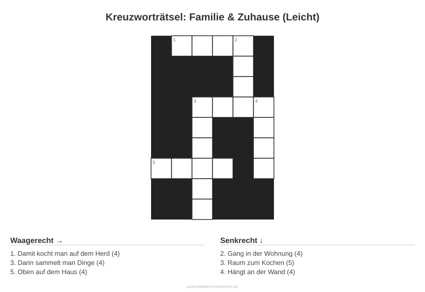 Kreuzworträtsel Kreuzworträtsel: Familie & Zuhause (Leicht) aus der Kategorie Familie - kostenlos ausdrucken