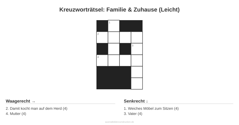 Kreuzworträtsel Kreuzworträtsel: Familie & Zuhause (Leicht) aus der Kategorie Familie - kostenlos ausdrucken