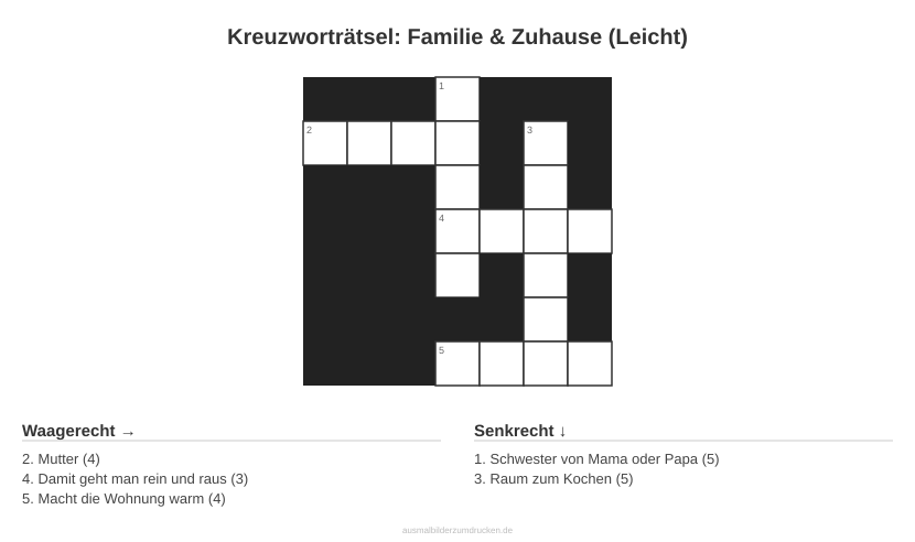 Kreuzworträtsel Kreuzworträtsel: Familie & Zuhause (Leicht) aus der Kategorie Familie - kostenlos ausdrucken