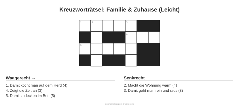 Kreuzworträtsel Kreuzworträtsel: Familie & Zuhause (Leicht) aus der Kategorie Familie - kostenlos ausdrucken
