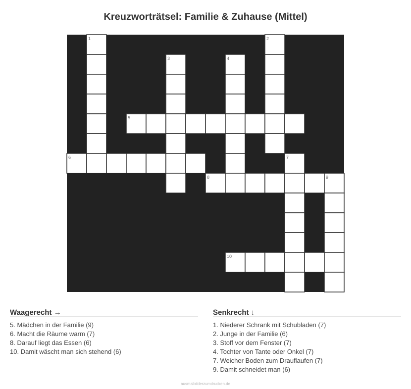 Kreuzworträtsel Kreuzworträtsel: Familie & Zuhause (Mittel) aus der Kategorie Familie - kostenlos ausdrucken