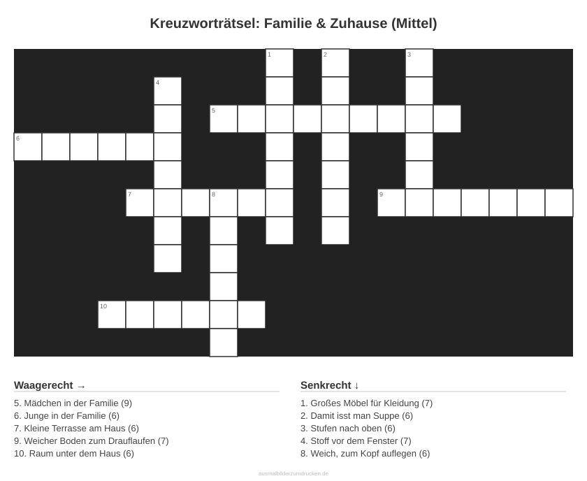 Kreuzworträtsel Kreuzworträtsel: Familie & Zuhause (Mittel) aus der Kategorie Familie - kostenlos ausdrucken