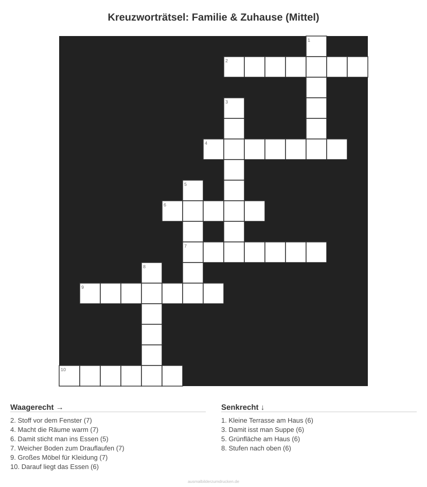 Kreuzworträtsel Kreuzworträtsel: Familie & Zuhause (Mittel) aus der Kategorie Familie - kostenlos ausdrucken