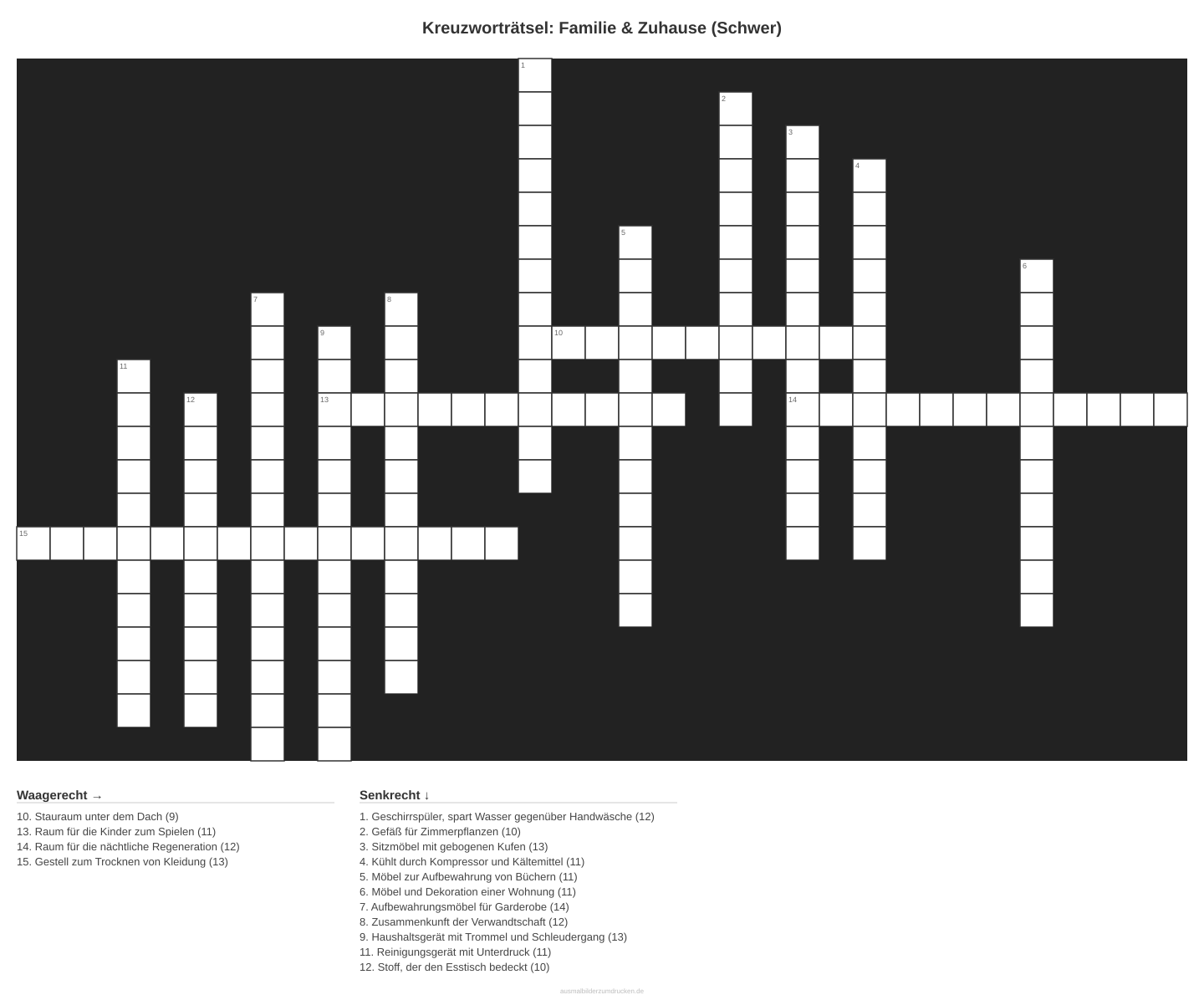 Kreuzworträtsel Kreuzworträtsel: Familie & Zuhause (Schwer) aus der Kategorie Familie - kostenlos ausdrucken