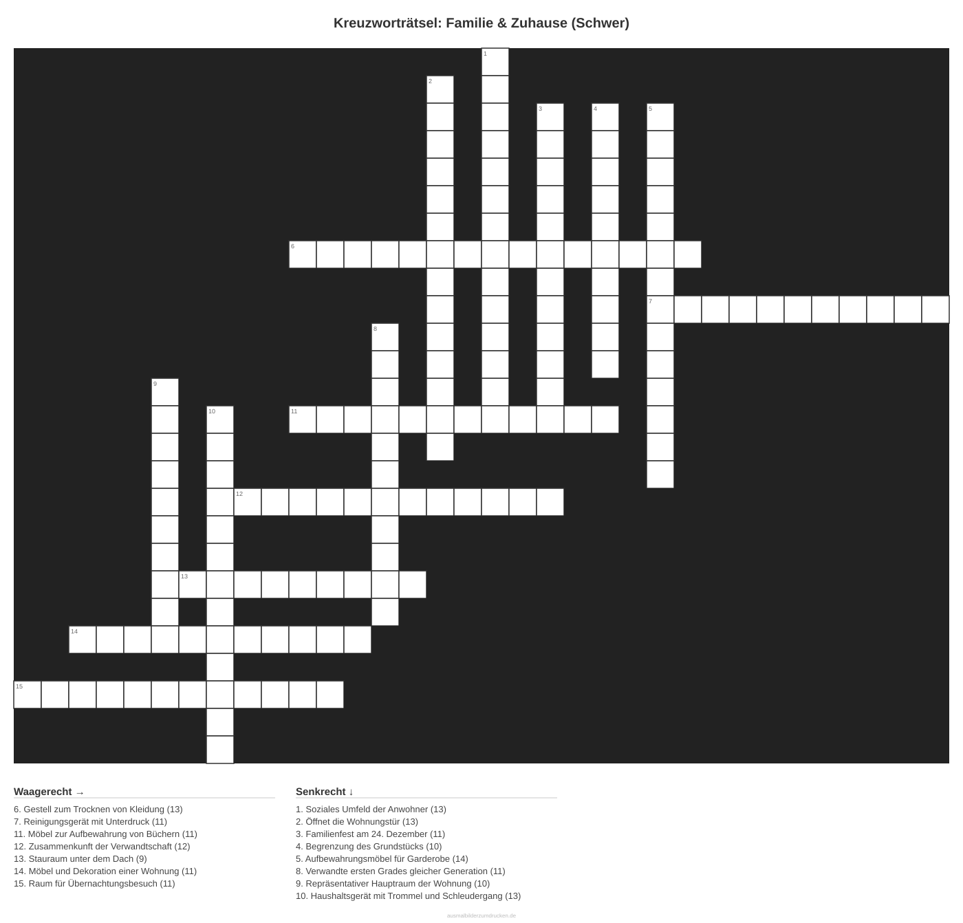 Kreuzworträtsel Kreuzworträtsel: Familie & Zuhause (Schwer) aus der Kategorie Familie - kostenlos ausdrucken