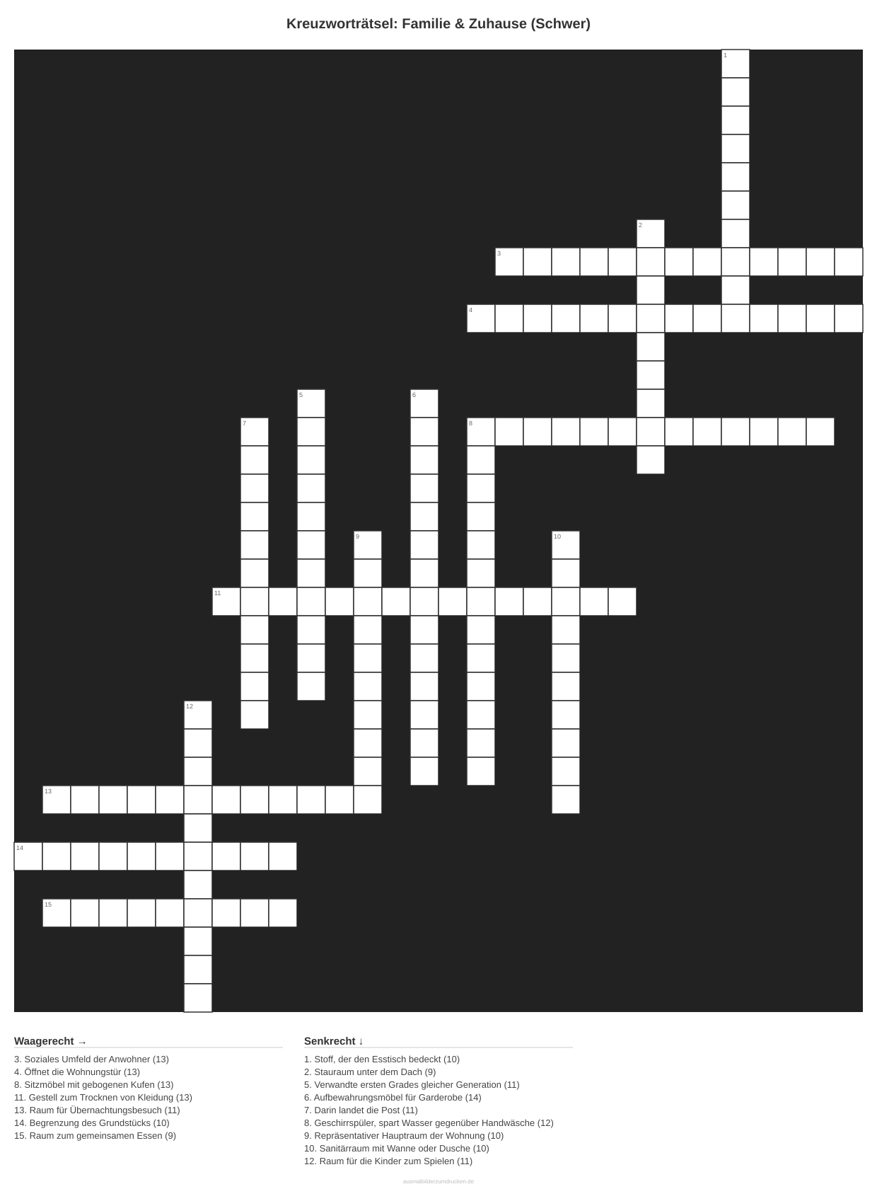 Kreuzworträtsel Kreuzworträtsel: Familie & Zuhause (Schwer) aus der Kategorie Familie - kostenlos ausdrucken